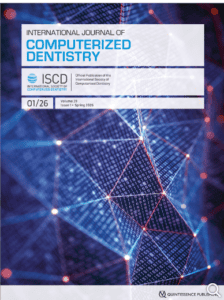 Couverture du journal International Journal of Computerized Dentistry avec motif numérique en arrière-plan.