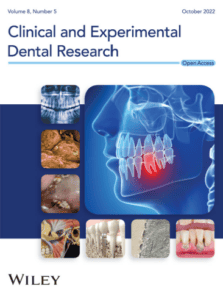 Couverture de recherche dentaire avec images de radiographies, implants, et anatomie buccale, illustrant les avancées en odontologie expérimentale et clinique.