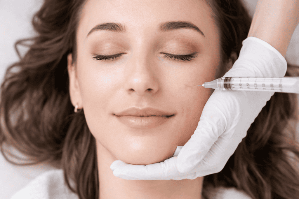 Woman receiving dermal filler injection for facial rejuvenation at Ardentis clinic, showcasing advanced aesthetic treatment.
