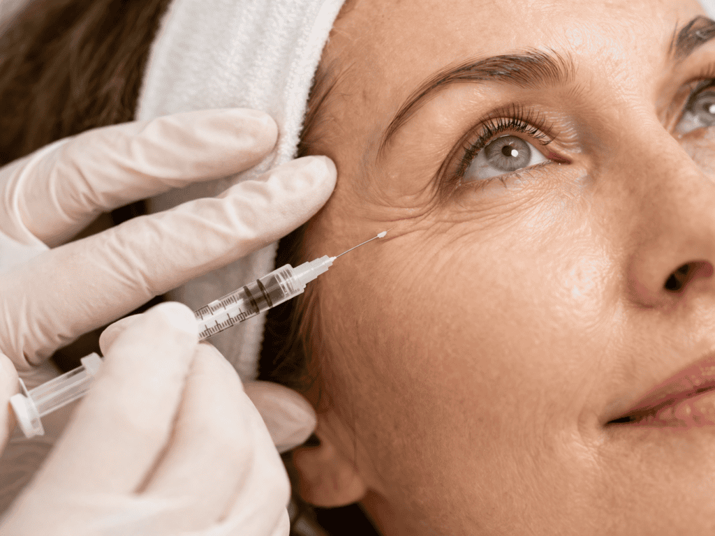 Woman receiving dermal filler injection under her eye for rejuvenation at Ardentis Clinic, highlighting advanced aesthetic treatments.